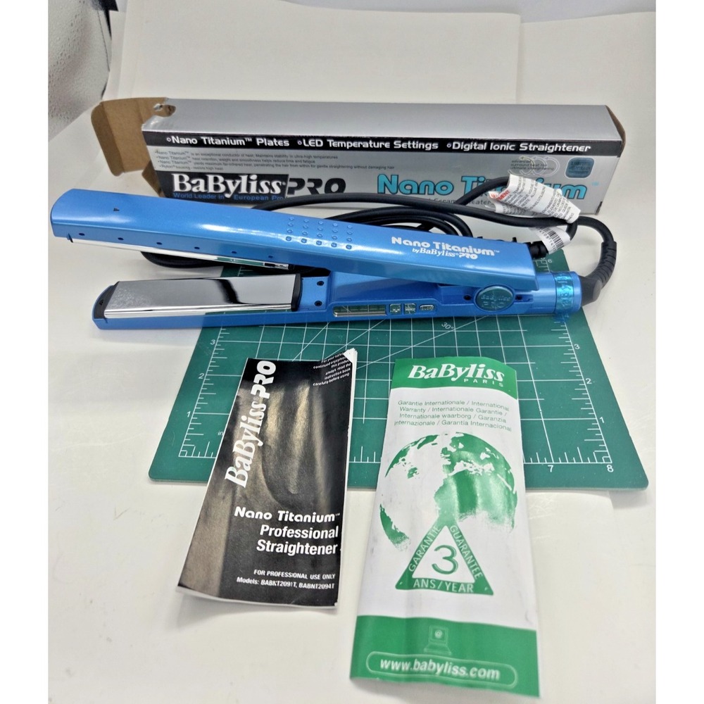 BaBylissPRO Nano Titanium 1-1/4" Ionic Digital Straightener 450°F Blue NIB